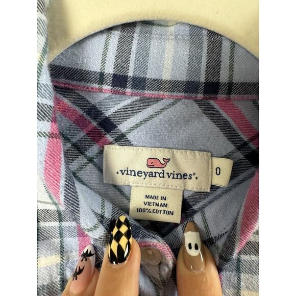 Vineyard Vines Blue Plaid Preppy Country Western Cottage Button Down Flannel 0 - Picture 3 of 6